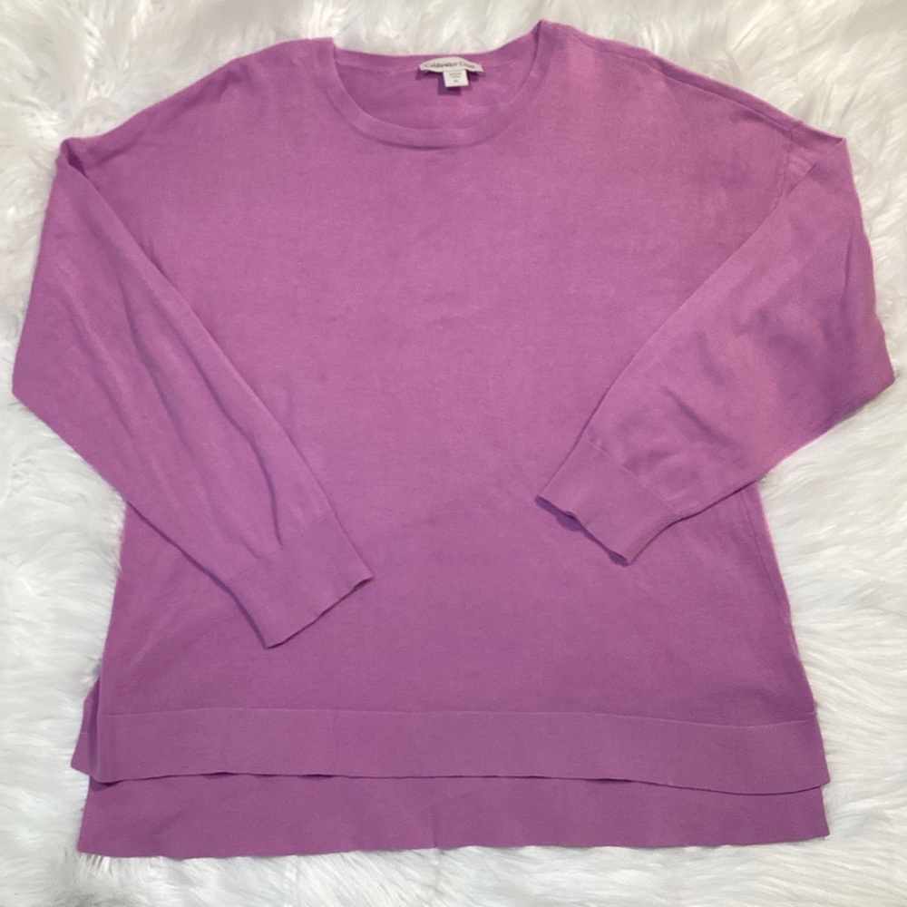 Coldwater Creek Women’s Pink Purple Round Neck Long Sleeve Ribbed Knit Sweater